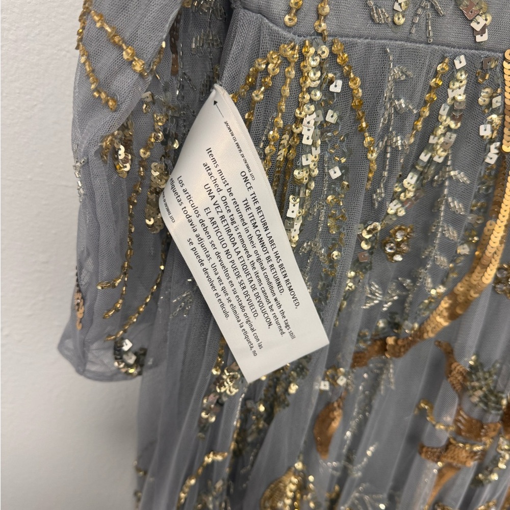 Mac Duggal Elegant Gray and Gold Embellished Evening Gown - Picture 6 of 7